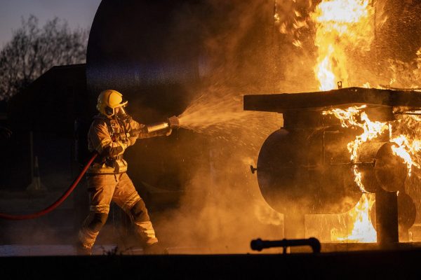 RAF Coningsby Fire Section carried out  Emergency Firefigting Drills at their fire simulator facility on the Lincolnshire Main Operating Base.

Whilst holding night shift cover at RAF Coningsby, the shift responded to a simulator air accident, maintaining their currency to respond with fire fighting appliances and vehicles.

The simulator present real life fire conditions, controlled to allow RAF Coningsby Firefighters the most realistic training experience to ensure readiness if required in a real-time emergency situation.

RAF Coningsby is home to five RAF Typhoon Squadrons and the Battle of Britain Memorial Flight, and maintains the South Quick Reaction Alert capacity, defending UK skies against real time threats.