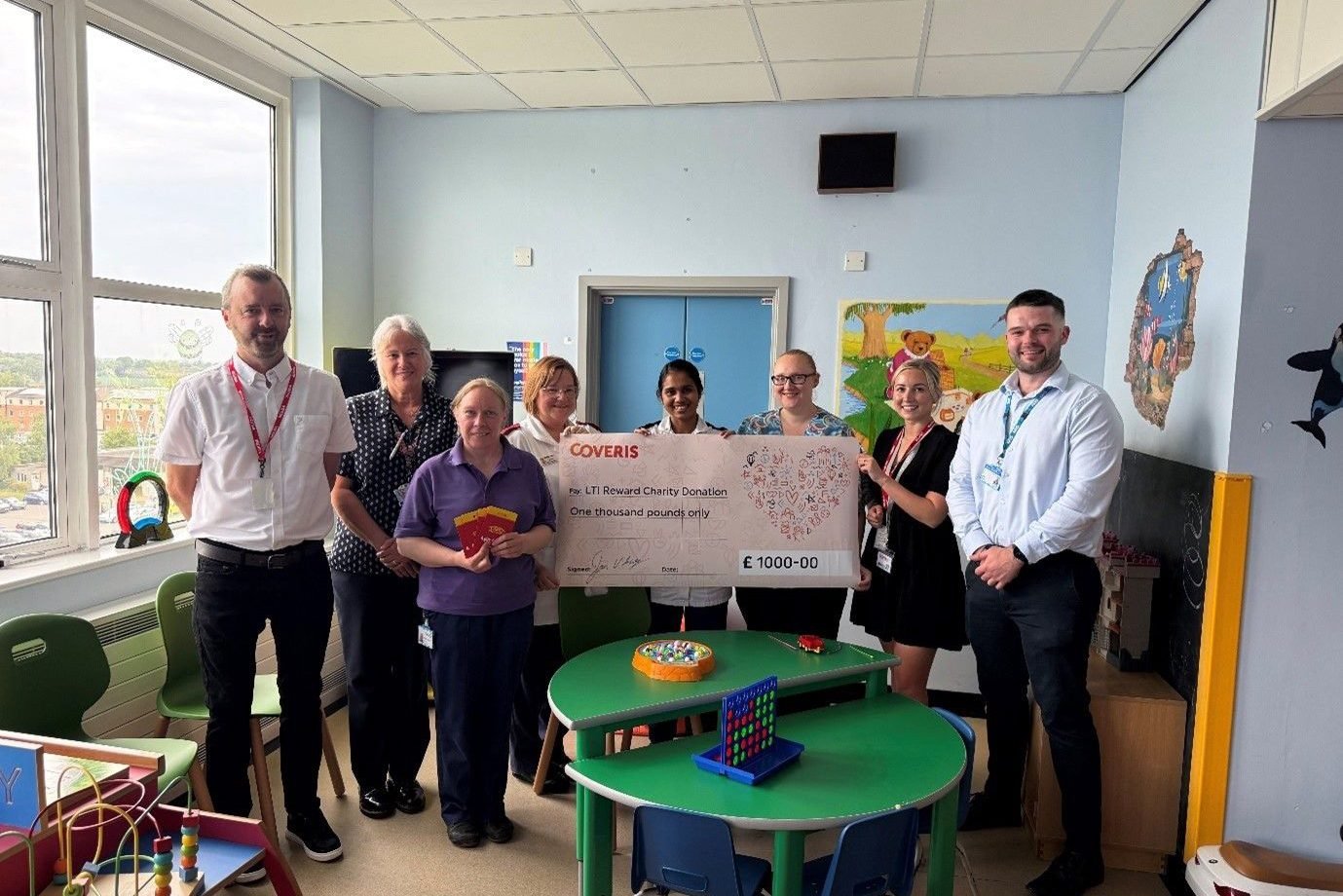 Coveris’ Donates £1,000 to Pilgrim Hospital’s Children’s Ward to Celebrate Safety Milestone