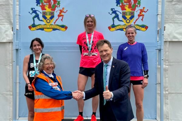 Richard Tice MP and Committee Chair, Sue Durrant, congratulate the top three female runners of the 2026 Full Marathon Richard Tice MP and Committee Chair, Sue Durrant, congratulate the top three female runners of the 2026 Full Marathon